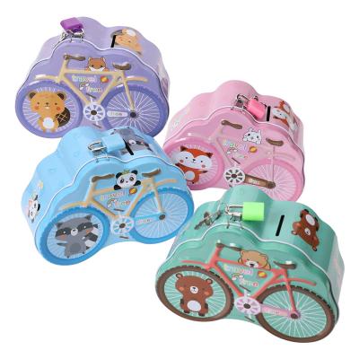 China TOPSTHINK Key Lock and Animal and Cycling the Bicycle Cute Pink Kids Metal Girls Large Piggy Bank with Lock and Keys for sale