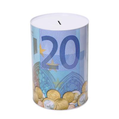 China TOPSTHINK Custom Round Metal Money Box Euro Tin Money Box Unbreakable Piggy Bank for sale