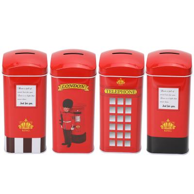 China NEW TOPSTHINK 2021 New Phone Booth Piggy Bank Square Metal Coin Bank With Lid for sale