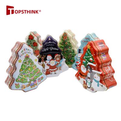 China Christmas Reused Tin Box Christmas Eve Candy Tree Shaped Materials Tins Children Decoration Supplies Packaging Gift Boxes for sale