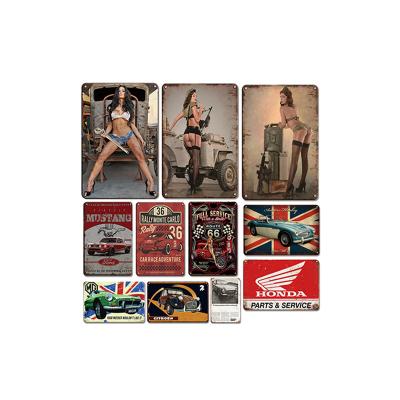 China Europe Wall Plaque Customized Car Motorcycle Garage Advertising Logo Vintage Retro Metal Car Tin Sign for sale