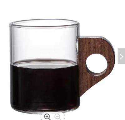 China With Scale Tray Wholesale glass coffee cup, hanging ear glass cup, milk breakfast wooden handle household cup for sale