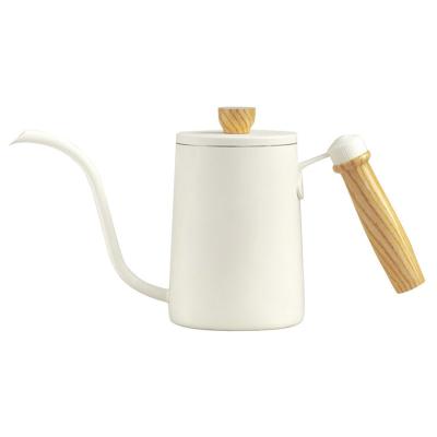 China Stocked Tea Kettle 600ml 304 Stainless Steel Coffee Pot Coffee Kettle with Long Wooden Handle for sale