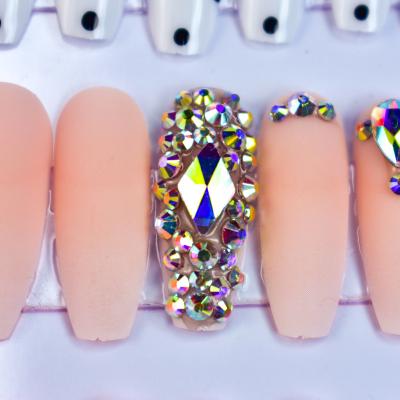 China Easy Apply Extra Long Nail Tips Full Coverage Nail Tips Colorful Custom Press On Nails Boxes Fale Nails Press Designs Finger Natural 24pcs/set for sale