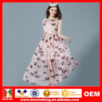 China 2015 Late Summer Style Anti-Static Sleeveless European Butterfly Printed Colorful Dresses Women Fashion Casual O-Neck Dresses OEM Service for sale