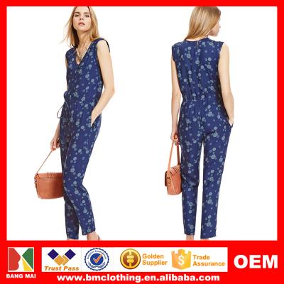 China 2015 New Arrival Flower Printing Overalls Women Ladies Cotton Anti-Static Casual Overalls Custom OEM Service for sale