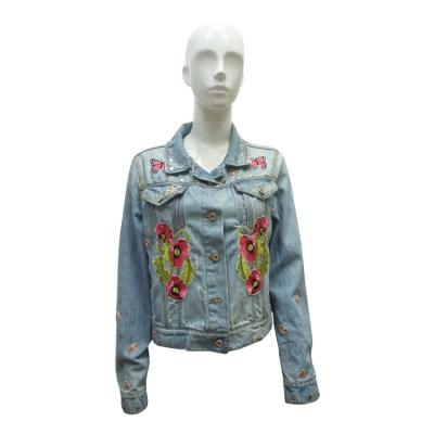 China High Quality Floral Embroidered Soft Denim Jacket Girls Kids Casual Soft Long Sleeve Baby Jacket Breathable for sale