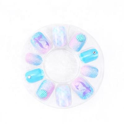 China Fashion Design Long False Nails Full Cover Press On Gradient Fake Nails For Kids for sale