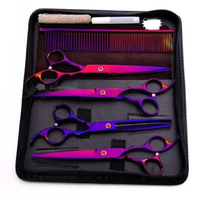 China Professional OEM Stainless Steel Viable Color Plating Pets Curved Set Grooming Scissors For Dog for sale