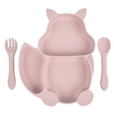 China Baby Minimalist Silicone Food Bowl Complementary Baby Fork and Spoon Integrated Silicone Children's Dinner Dish for sale