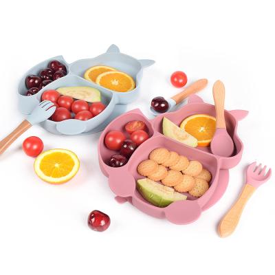 China Food Safety Fashion Minimalist Infant Baby Fork and Spoon Integrated Silicone Children's Dinner Dish for sale