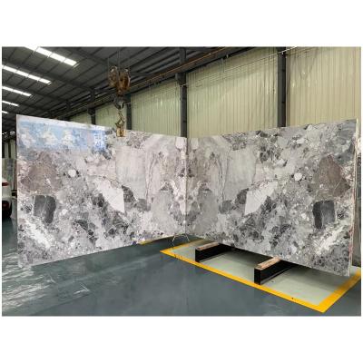 China Modern Polished Gray Natural Marble Big Slab Desktop Wall Tile Background Kitchen Counter Top Price for sale