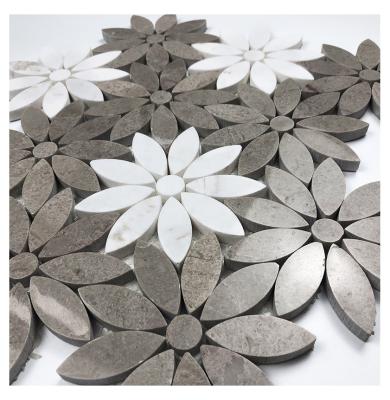 China Cheap Parquet Factory Price Kitchen Stone Backsplash Italy Flower Marble Pattern Flower Shaped Mosaic Slab For Wall for sale