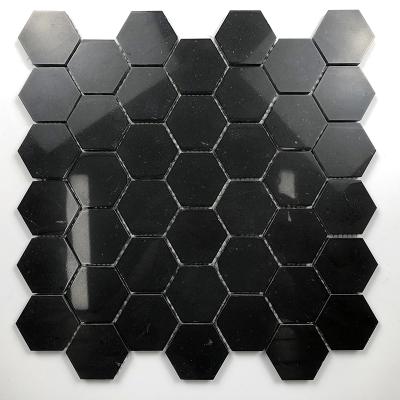 China Parquet Black Interior Use Hexagon Bathroom Decor Home Wall Backsplash Tiles Kitchen Marble Stone Mosaic for sale