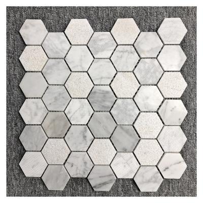 China White Stone Parquet Natural Marble Honeycomb Carrara Hexagon Bathroom Kitchen Floor Wall Slab Mosaic for sale