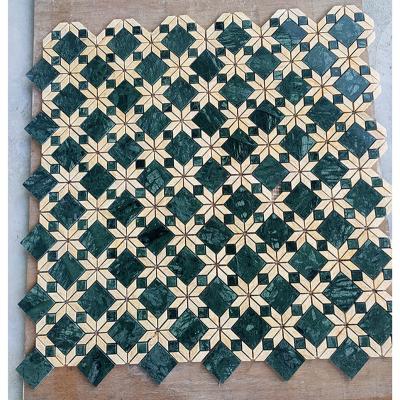 China Classic Mid Century Design Parquet Wall Flooring Beige Green Natural Marble Stone Mosaic Slabs for sale