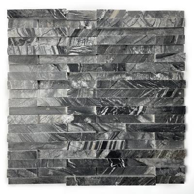 China Outdoor Gray Black Wood Strip Cultural Parquet Stone Wall Cladding Stone Panel Stone Mosaics for sale