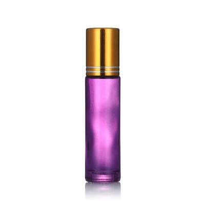 China Cosmetic High Quality Purple Roll On Bottle Glass 10ml With Metal Roll On Essential Oil Roll On Glass Bottle for sale