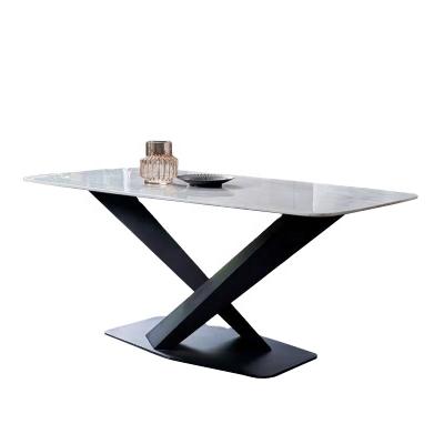 China Italian Design Modern (Height) Adjustable Marble Or Wood Top Dining Table With Power Metal Coated Legs for sale