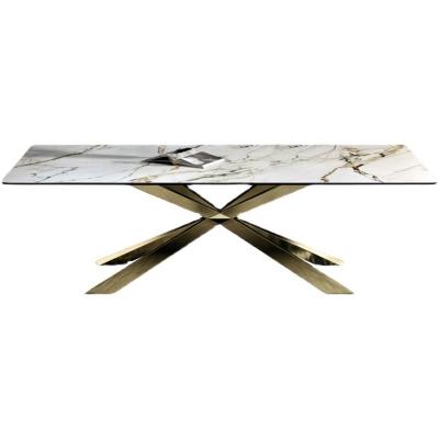 China Household Luxury Modern Minimalist Dining Table Rectangular Rock Marble Dining Table for sale