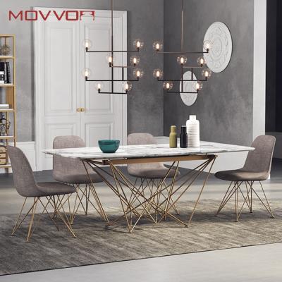 China (Other) Modern Marble Chromed Stainless Steel Adjustable Gold Dining Table With Optional Extendable Top for sale