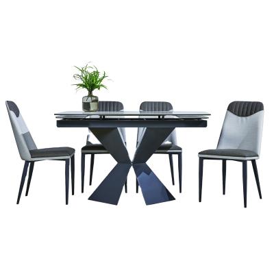 China Metal Legs Foldable Dining Table Set With Bilateral Extension Ceramic Glass Top Extendable Dining Table for sale