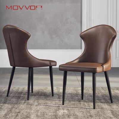 China Convertible Comfortable Leather Ergonomic Modern Famous Designer Seat Dining Chair With Metal Legs for sale