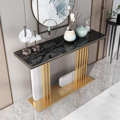 China Modern Hot Selling Modern Stainless Steel Lobby White/Black Rose/Gold Coffee Console Table With Marble for sale