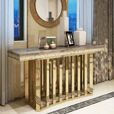 China Free Wholesale Stainless Steel Base Furniture Design Italian Fingerprint Good Quality Marble Top Console Table for sale