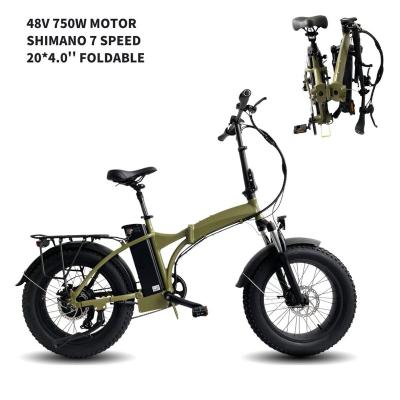 China Green 48V lithium battery hub fat tire 7 speed disc brakes aluminum alloy rear ebike off-road electric bike 750w motor folding electric bicycle for sale