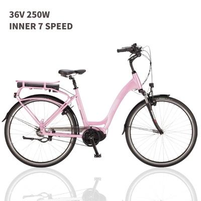 China 700C Aluminum Alloy 700C Aluminum Alloy 700C 7 Speed ​​LED Light LCD Display Long Range Lithium Battery Urban Road Pink Electric Bicycle for sale