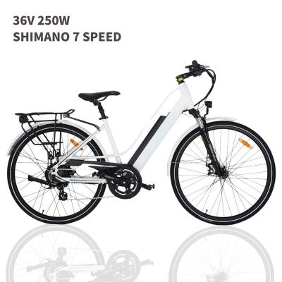 China White Rear City Electric Bike 700C Aluminum Alloy 36V 7 Speed ​​Motor LED Electronic Bicycle LCD Light Digital Display Road Bike for sale