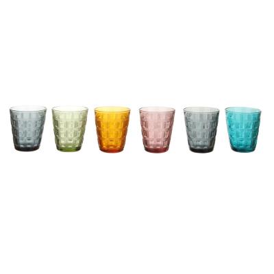 China Daily Life Handmade Pressed Tumbler Glass Set Juice Water Drinking Glass Cup There are a variety of lines, can be customized color for sale