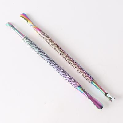 China LOW MOQ Rainbow Stainless Steel Portable 2 Sides Nail Pusher Cuticle Trimmer for sale