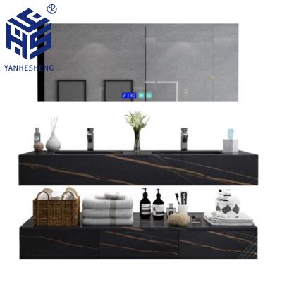 China OEM Bathroom Ware Modern Sanitary Luxury Artificial Black Marble Cabinet Stone Bathroom Vanity for sale