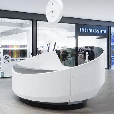 China OEM Beauty Airport Convertible Resin Luxury Round Reception Mall Service Desk for sale