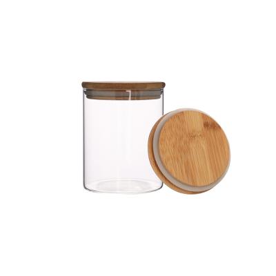 China 800ml Food Clear High Borosilicate Glass With Wooden Cork Lids Food Glass Storage Jars for sale