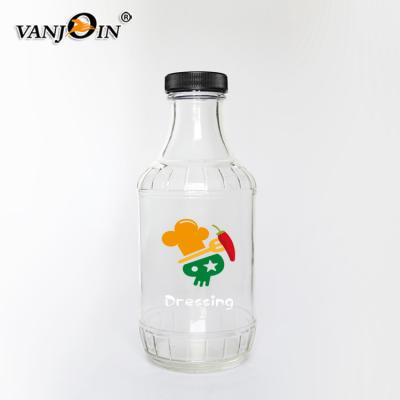 China 38mm Wide Mouth Salad Dressing Bottle Glass Sauce Screw Cap Bottles With 16oz Cap for sale