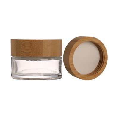 China 30ml 50ml Cosmetic Glass Frosted Cream Jars Bottle Vials With Wood Grain Lid Glass Cosmetic Containers for sale