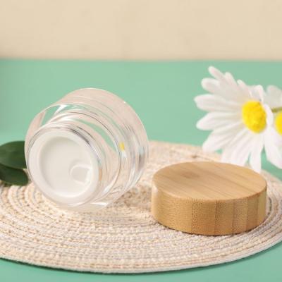 China Empty Skin Care Cream Glass Container Personal Care Eye Cream Glass Jars With Bamboo Lids for sale