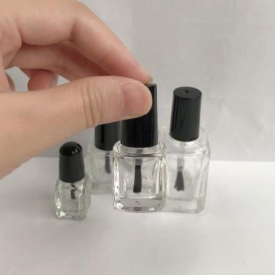 China Hot Sale 5ml Eco-friendly Transparent Glass Nail Polish Bottles Square Empty With Black Cap And Brush for sale