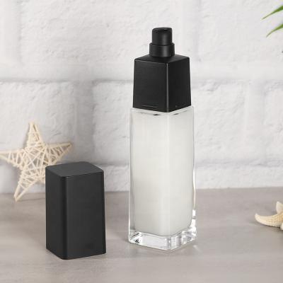 China Cosmetic Large Size Square Glass Lotion Bottles 350ml Transaprent Serum Lotion Pump Containers Bottle for sale