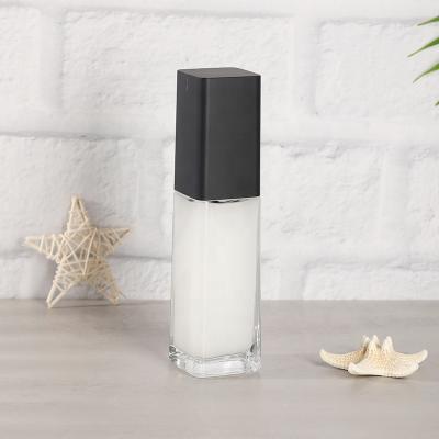 China 300ml 350ml Cosmetic Clear Square Cosmetic Glass Bottle Sets Glass Jar For Skin Care Face Cream Lotion Bottles for sale