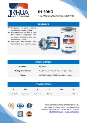 China High Chromium Cast Iron JH-50HD Flux Cored Hardfacing Welding Wire For Wear Plate Hard Surface Layer for sale