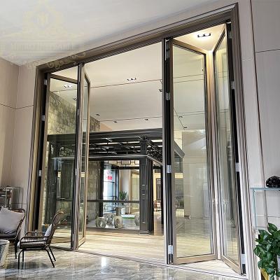 China Heat Insulation Factory Price Exterior Sliding Aluminum Patio Bi Fold Doors Exterior Vertical Glass Bifold Doors for sale