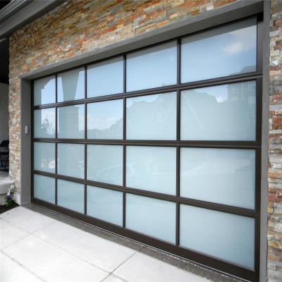 China Customized Heat Insulation Size Sectional Aluminum Frame Tempered Clear Glass Garage Doors for sale