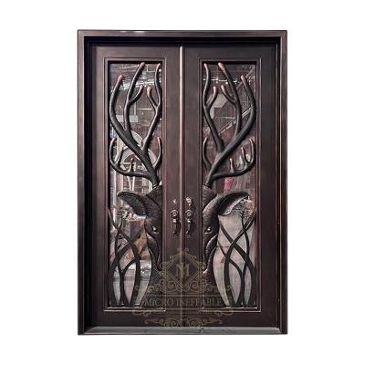 China Factory Price Anti - Theft Luxury Design Customized Modern Steel Wrought Iron Entrance Doors For House for sale