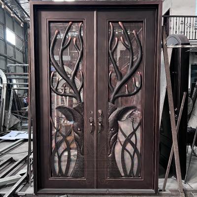 China Wrought Iron Front Entry Main Iron Door Modern Design Security Anti-theft Decorative Double Single Door for sale