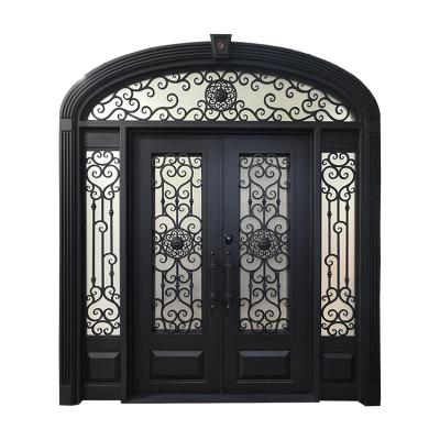 China Hot Sale Anti-theft Iron Exterior Door Front Entry Iron Door Entrance Main Wrought Iron Double Door For Houses for sale