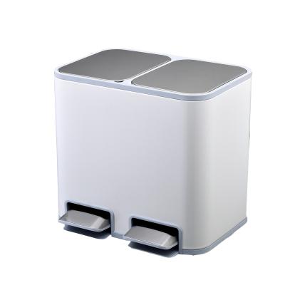 China Wholesale Viable Stainless Steel 18L 24L Liter Metal Stage Waste Bin With Double Compartments Kitchen Stainless Steel Trash Bin for sale